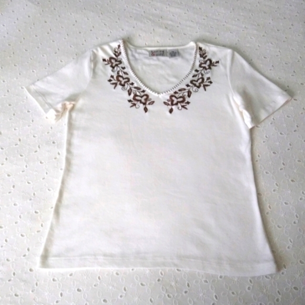 Hasting & Smith Women's Tee Shirt Embroidery Detail Cotton Blend PS